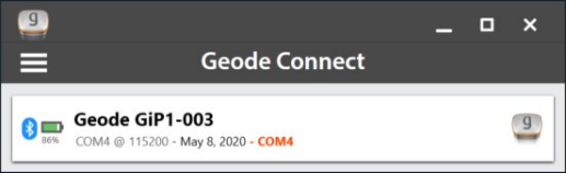 Geode Connect home screen with Geode device displayed..